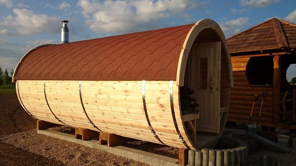 Saunafass 5,9 m/Ø 2,27 m mit Umkleideraum – Fichte