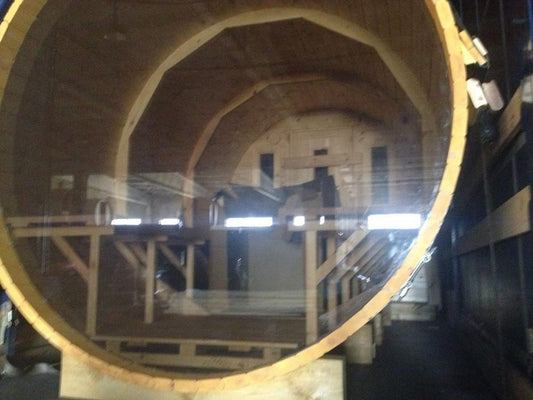 Saunafass 4,0 m/Ø 1,97 m mit Umkleideraum – Thermoholz