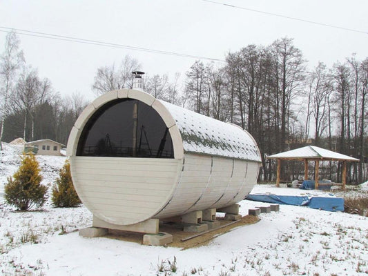 Saunafass 4,8 m/Ø 1,97 m mit Umkleideraum – Fichte