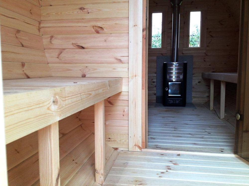 Saunafass 4,5 m/Ø 1,97 m mit Umkleideraum – Fichte