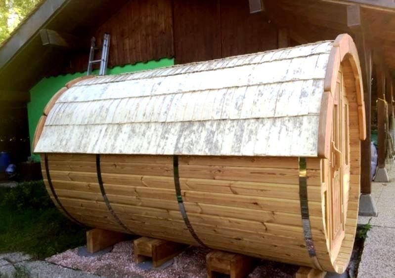 Saunafass 4,0 m/Ø 1,97 m mit Umkleideraum – Fichte
