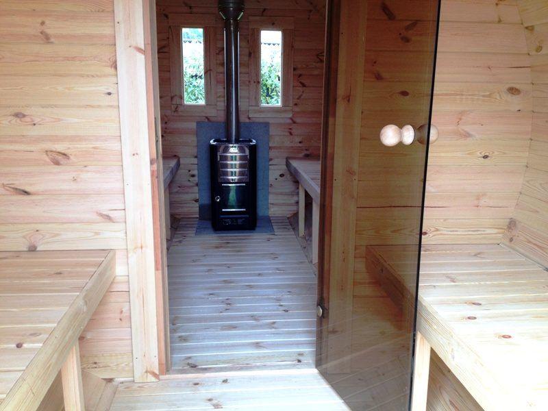 Saunafass 4,5 m/Ø 1,97 m mit Umkleideraum – Fichte