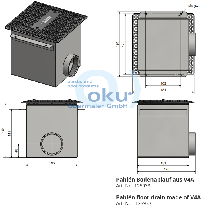 Pahlén Bodenablauf aus Edelstahl V4A für Folienbecken