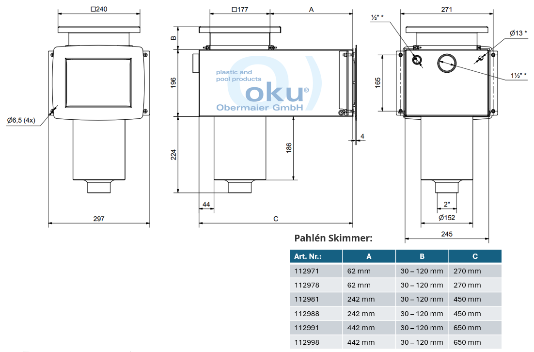 Pahlén Skimmer aus Edelstahl V4A für Folienbecken