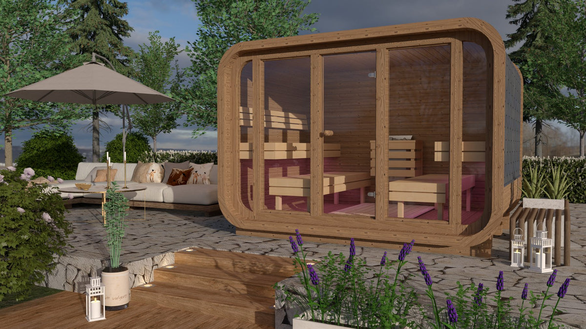 Quadratische Sauna Thermoholz 3,0 x 2,3 m