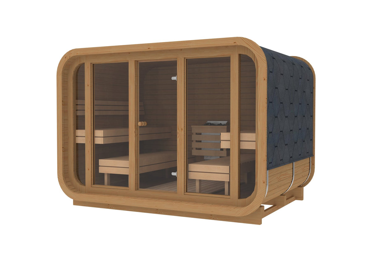 quadratisch Sauna aus Thermoholz 3.0 x 2.3 m