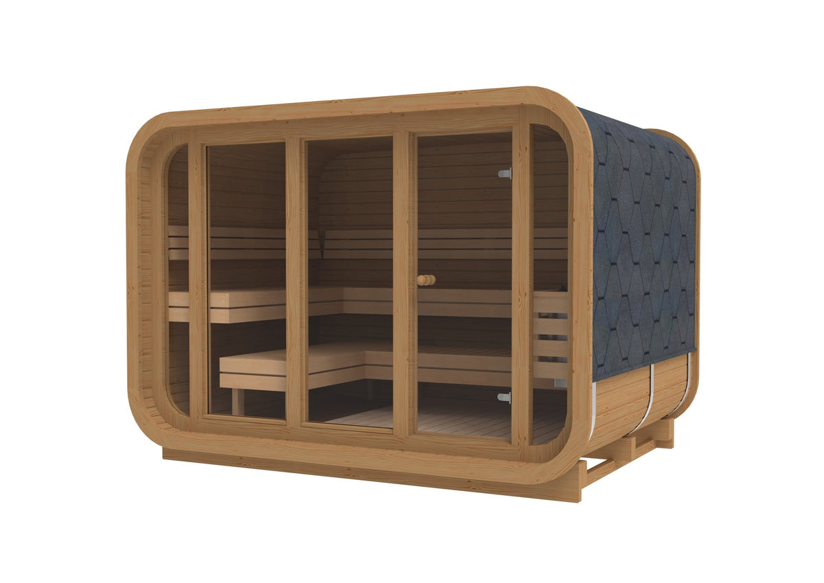 quadratisch Sauna aus Thermoholz 3.0 x 2.3 m