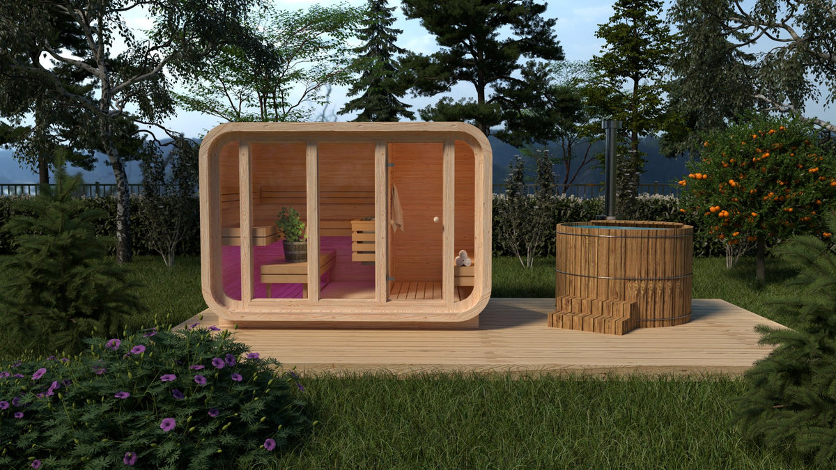 Quadratische Sauna Comfort Kiefer 3,0 x 2,3 m