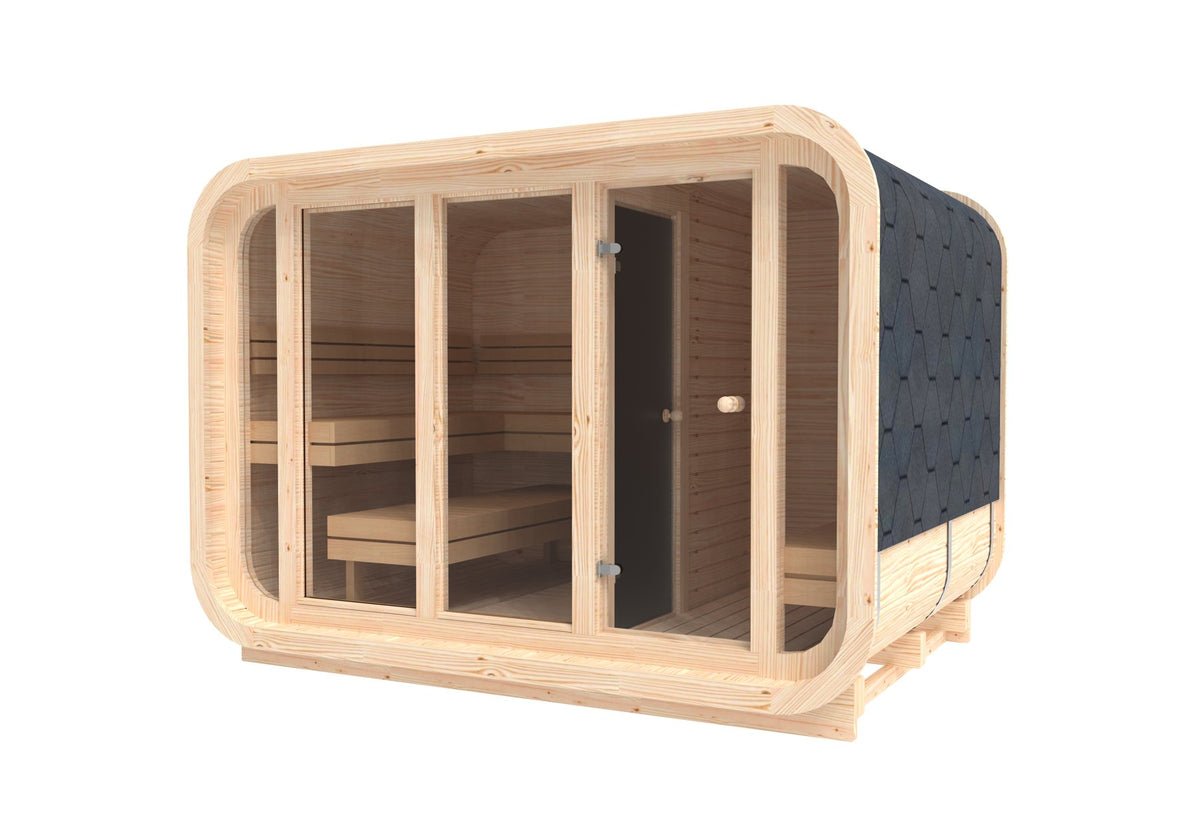 quadratisch Sauna Comfort aus KieferHolz          3.0 x 2.3 m