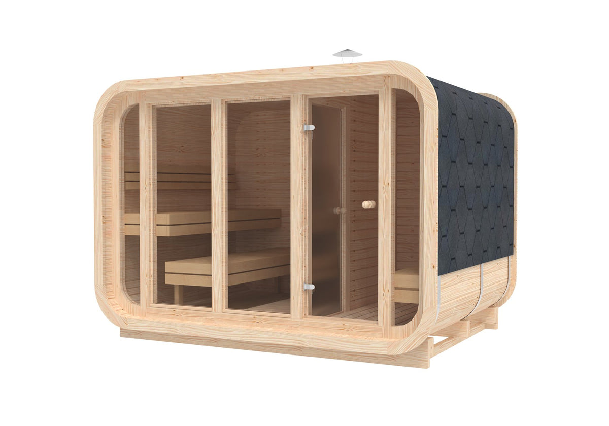 quadratisch Sauna Comfort aus KieferHolz          3.0 x 2.3 m