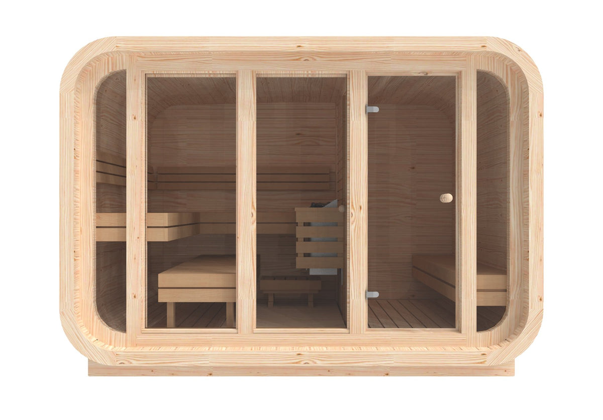 quadratisch Sauna Comfort aus KieferHolz          3.0 x 2.3 m