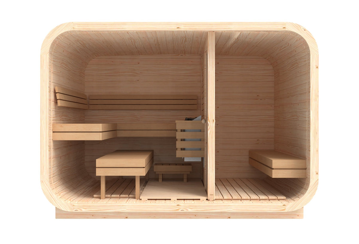 quadratisch Sauna Comfort aus KieferHolz          3.0 x 2.3 m