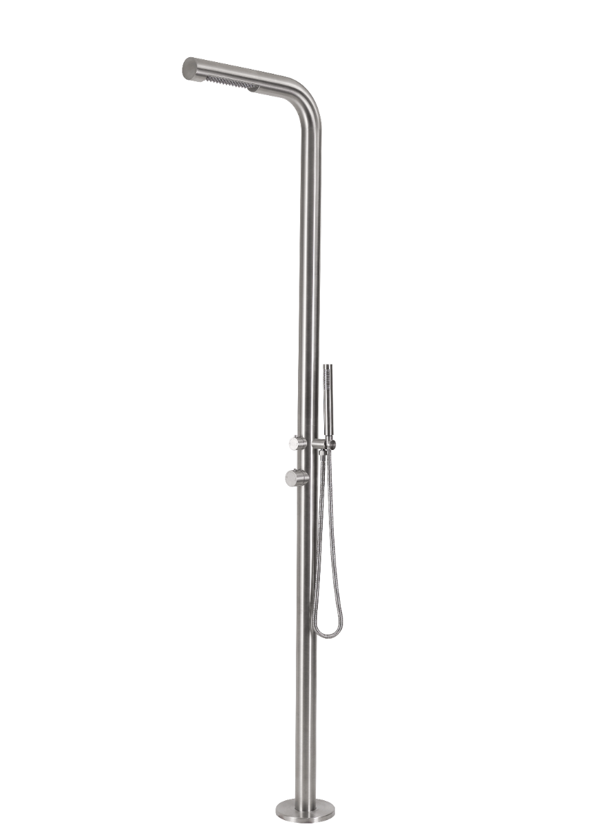 OKU Gartendusche Edelstahl V4A Flach mit Kopfbrause & Handbrause
