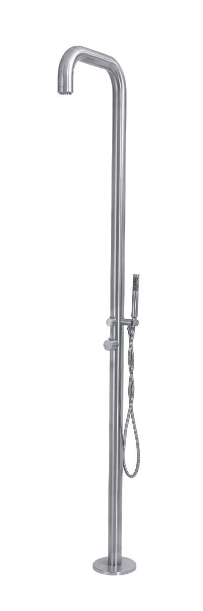 OKU Gartendusche Edelstahl V4A Gebogen mit Kopfbrause & Handbrause