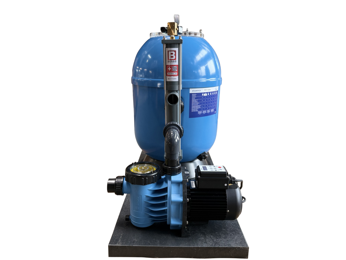 GFK Sandfilteranlage Atlantica Ø 510 mm mit BESGO - Stangenventil 5-Wege | Rückspülventil und BADU Alpha ECO Soft Pumpe