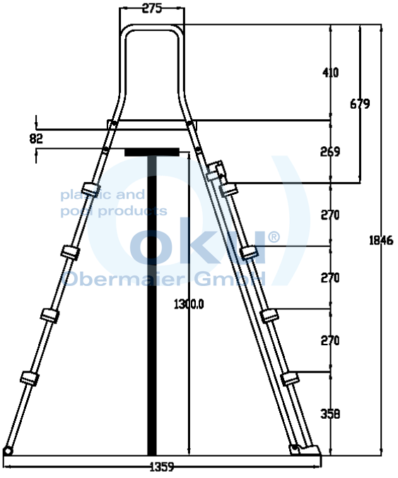OKU Pool Sicherheitsleiter 4-stufig verzinkt, anwendbar für Pool mit einer Höhe von bis zu 132 cm